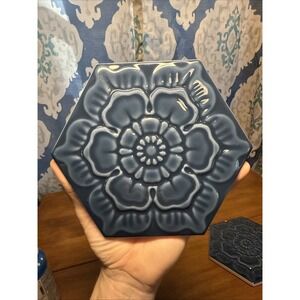 Two Wall Hanging Tiles Made In Spain ~ Blue Flowers